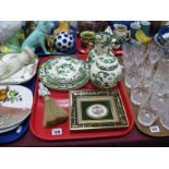 Mason's Chartreuse Ginger Jar, octagonal jug seven plates, oval wall plaque, crumb brush:- One Tray