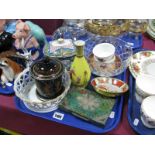 A Clear Glass Paperweight, cut glass, fruit bowl, cigarette box with white metal mounts, etc:- One