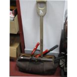 A Stitched Leather Gladstone Style Bag, 'D' handled fork, shears, loppers. (4)