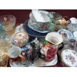Burlington Toby Jug, Oriental teapots, fluted green glass vase, etc:- One Tray