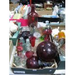 Glass Floats, ruby vase with fold over rim, lemonade bottles, paperweights, etc:- One Box and