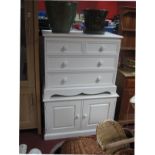 A Painted Pine Chest of Drawers, with two short drawers, two long drawers on bracket feet;