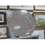 An Art Deco Style Circular Mirror, (30 inch diameter), with scalloped bevelled edge and inset swan