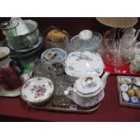 Doulton Burslem Tureen, blue and white bowls, glassware, coins, etc:- One Tray