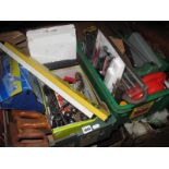 Spirit Levels, saws, hammers, drill bits and other tools, etc:- Two Boxes (Untested sold for parts