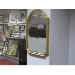 A Gilt Rectangular Shaped Mirror, with a bevelled glass arched shaped gilt mirror and a print of a