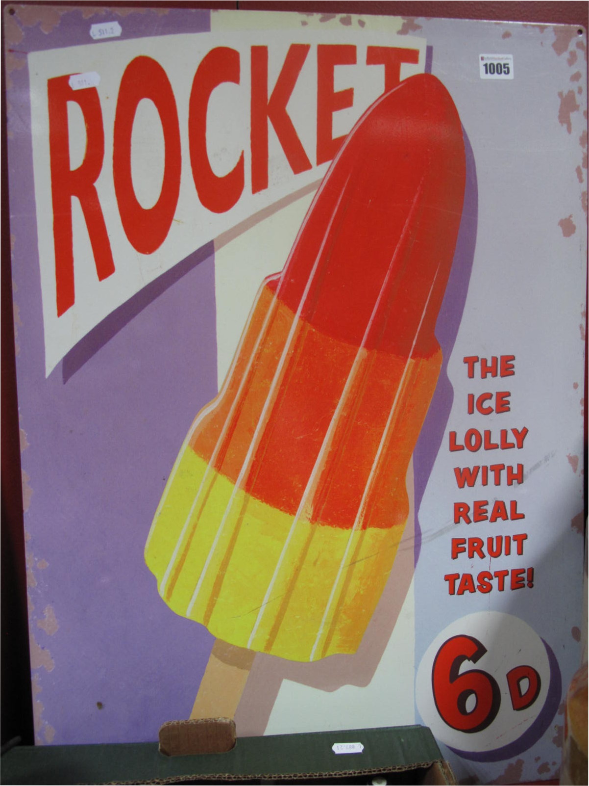 An Enamel Single Sided Advertising Sign, "Rocket The Ice Lolly with Real Fruit Taste.