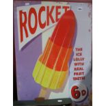 An Enamel Single Sided Advertising Sign, "Rocket The Ice Lolly with Real Fruit Taste.