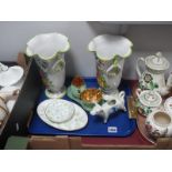 Pair of Modern Italian Hand Painted Vases, a jug and sugar bowl on stand, cow creamer and Minton