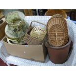 Earthenware Pancheon, baskets, table lamps.