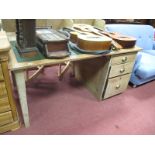 An Early XX Century Oak Desk, with galleried back, green leather scriver, single pedestal with three