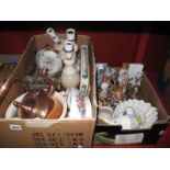 Lamps, copper kettle, figurines, cutlery etc:- Two Boxes
