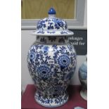 A Large Chinese Blue and White Pottery Ginger Jar, with cover, 59cm overall.