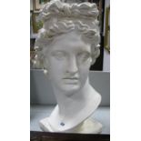 A White Plaster Classical Roman Male Bust, on square base, 51cm high.