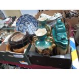 A Clock Garniture Set, XIX Century plated tea-urn (damaged), etc:- One Box