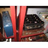 A Talco Metal Tool Box and Contents, a portable wooden tool chest with fall front lid. (Untested