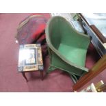 A Basket Work Chair, musical table, and stool (damages). (3)