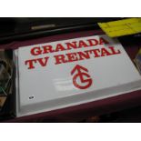 A Granada TV Rental Plastic Sign, with red lettering and logo, 71 x 45.5cm.