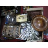 An Oak Tazza, clock, plaque, cutlery, etc:- One Box