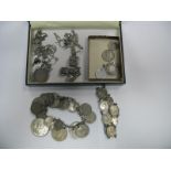 France 1 Franc, 1916, set as a bar brooch; together with assorted coin charm bracelet, novelty loose