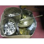 Loose Electroplated Cutlery, circular gallery tray, brass coal bins, decorative brass wares, wall