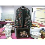 A Plum Blossoms Chinese Machine Embroidered Jacket, size 36", a lacquered box with nacre and