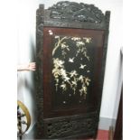 A XIX Century Chinese Wood, Lacquer, Two Fold Screen, with carved and pierced tops, twin panels,