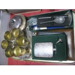 A Whisky Flask, cased cutlery, plated ladle, letter opener, etc:- One Tray