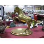 A Brass Model of a Rearing Horse, on stepped oval base.