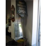 Acorn Antiques Centre Sign, mirror, piano stool.