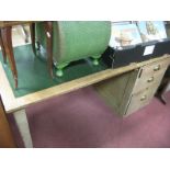 An XX Century Oak Desk, with a galleried back, green leather scriver, single pedestal, three drawers