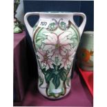 A Modern Moorcroft Pottery Twin Handled Vase, painted in the Blakeney Mallow pattern, designed by