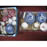 A Willow Pattern Blue and White Tureen, blue and white plates, Chinese style tea service etc:- Two