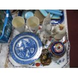 Booths 'Pompadour' Tray, Spanish figurines, jam pot, Limoges miniature tea for two, XIX Century