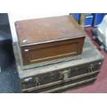 A Metal Bound Travel Trunk, with wooden slats and a mahogany box. (2)