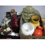 Glassware, face mask, German pottery case, other ceramics, etc:- Two Boxes