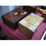 A XIX Century Mahogany Box, together with a XIX Century walnut work box, (mounts in box).