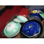 Three Shelley China Green Ringed Vegetable Tureens, including W12328 for Lawley's, two Maling