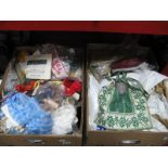 Linens, knitting patterns, cottons, etc:- Two Boxes