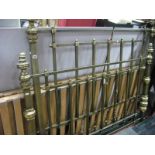 A Brass Rail Bed, five foot, with bauble finials.