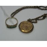 A Circular Locket Pendant, stamped "Back & Front 9ct", on a chain; together with a modern 9ct gold