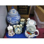 Losol Ware Biscuit Barrel and Jug, blue and white Chinese style jar and cover, etc:- One Tray