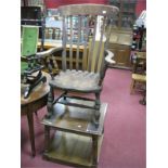 A XIX Century Style Ash ELm Chair, with rail supports, shaped arms, on turned legs; together with an