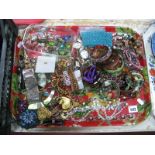 A Quantity of Costume Jewellery; necklaces, bangles, bracelets, rings, etc:- One Tray