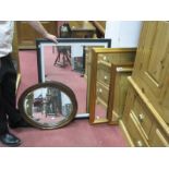 A Gilt Rectangular Shaped Mirror, oval shaped mirror; together with two other mirrors. (4)