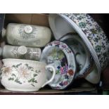 Two Doulton Lambeth Stoneware Hot Water Bottles, Mason's and other chamber pots, pail lids:- One Box