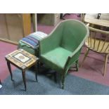 A Basket Work Chair, musical table, and stool (damages). (3)