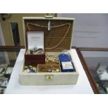 Assorted Costume Jewellery, including bar brooch stamped "9ct", beads, "Butlins Holiday Club"