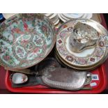 A XIX Century Chinese Cantonese Bowl, (damaged), Rouard pans, plates:- One Tray