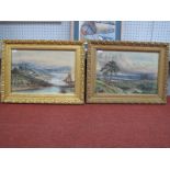 English School, 'Lowland Landscape with Lockside Cottage and Boat', watercolour, unsigned, in